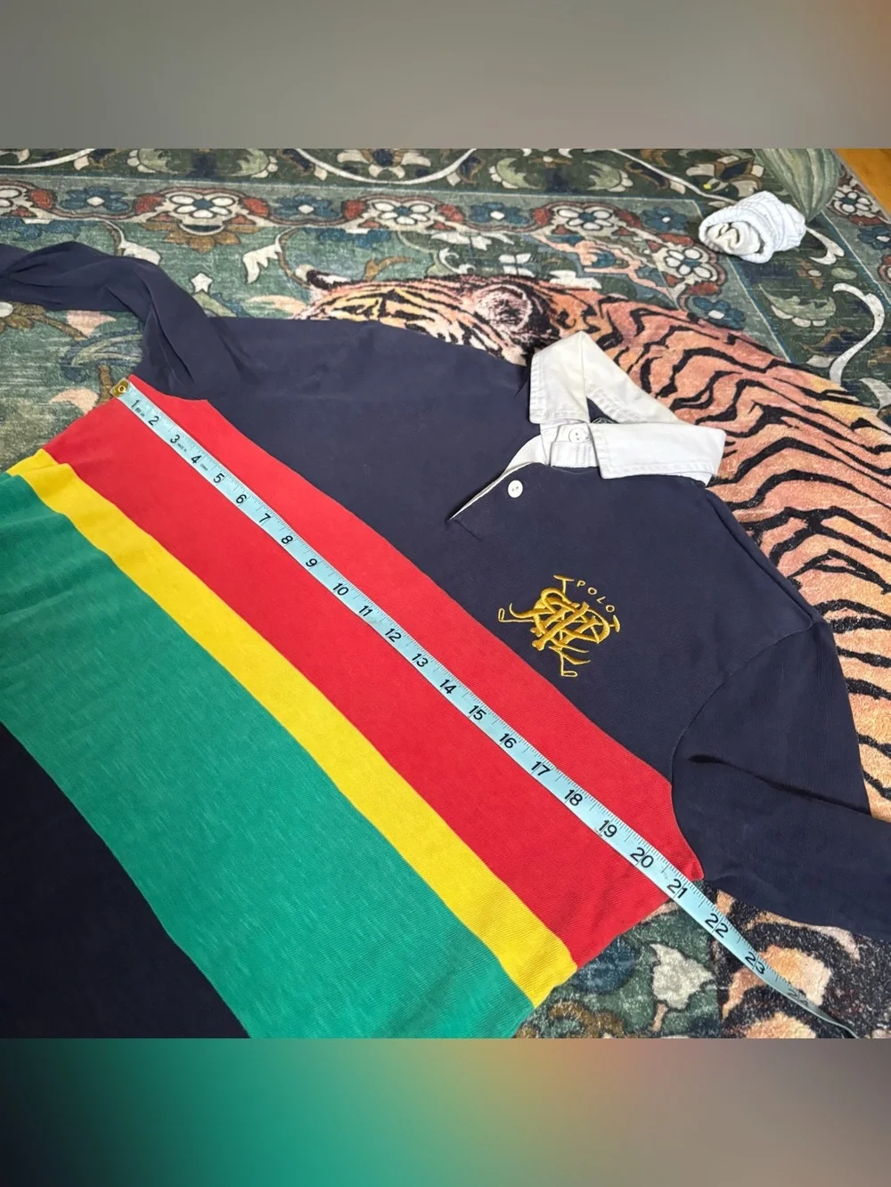 Vintage 90s Polo Ralph Lauren Scribble Striped Rugby Shirt Crest Embroidered M